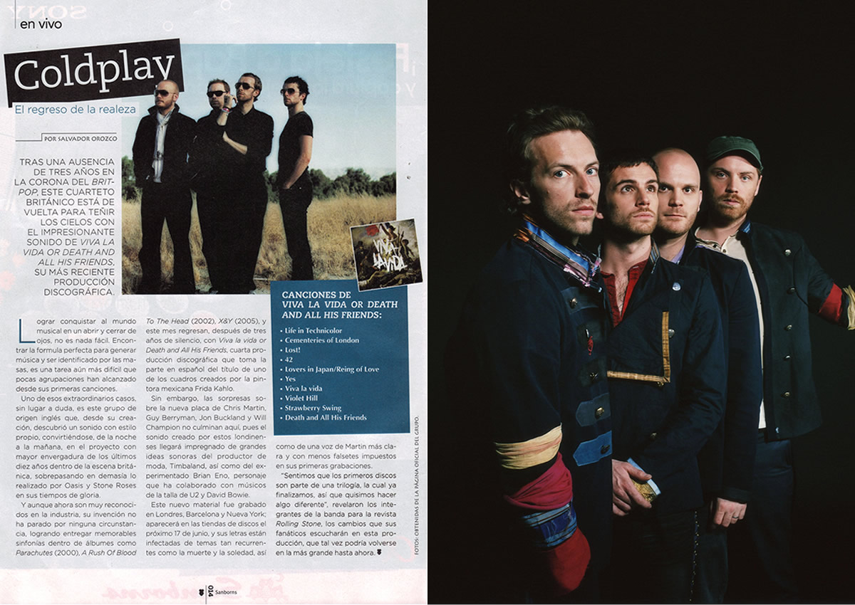 Coldplay, Revista Sólo Sanborns